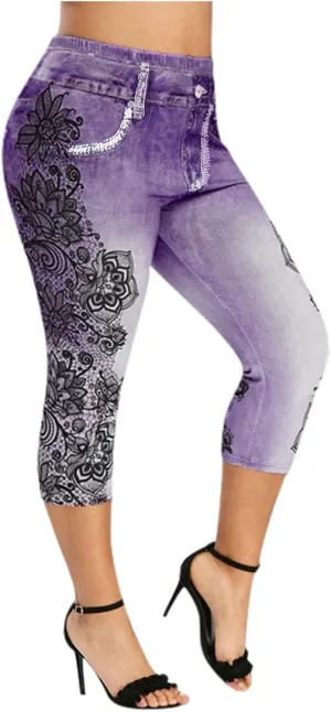 Binmer Women's Denim Capri Jeans Casual High Waisted Skinny Leggings Stretchy Pull On Waisted Casual Pants with Decor Pockets