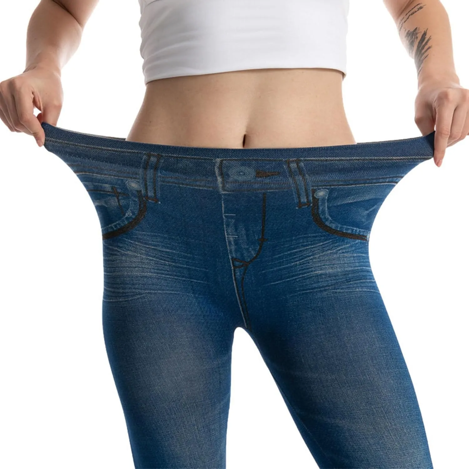 Binmer Women's Denim Capri Jeans Casual High Waisted Skinny Leggings Stretchy Pull On Waisted Casual Pants with Decor Pockets