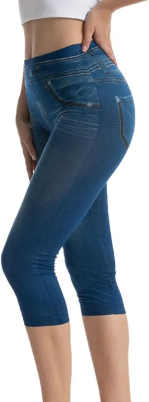 Binmer Women's Denim Capri Jeans Casual High Waisted Skinny Leggings Stretchy Pull On Waisted Casual Pants with Decor Pockets