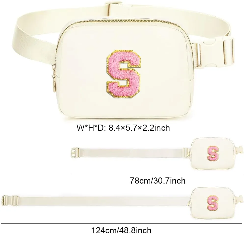 Birthday Gifts for 6 7 8 9 10 11 12 13 15 18 Year Old Girls, Initial Letter Waist Fanny Packs Crossbody Bag Belt Bag Cute Trendy Preppy Stuff for Kids Teens Women (S, Ivory)