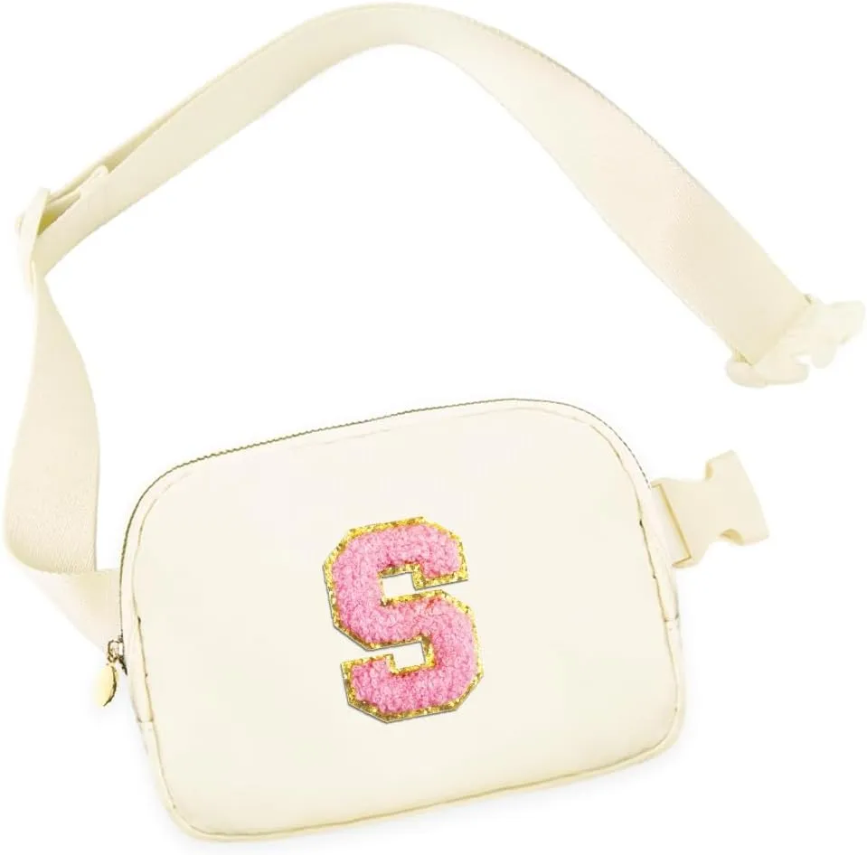 Birthday Gifts for 6 7 8 9 10 11 12 13 15 18 Year Old Girls, Initial Letter Waist Fanny Packs Crossbody Bag Belt Bag Cute Trendy Preppy Stuff for Kids Teens Women (S, Ivory)