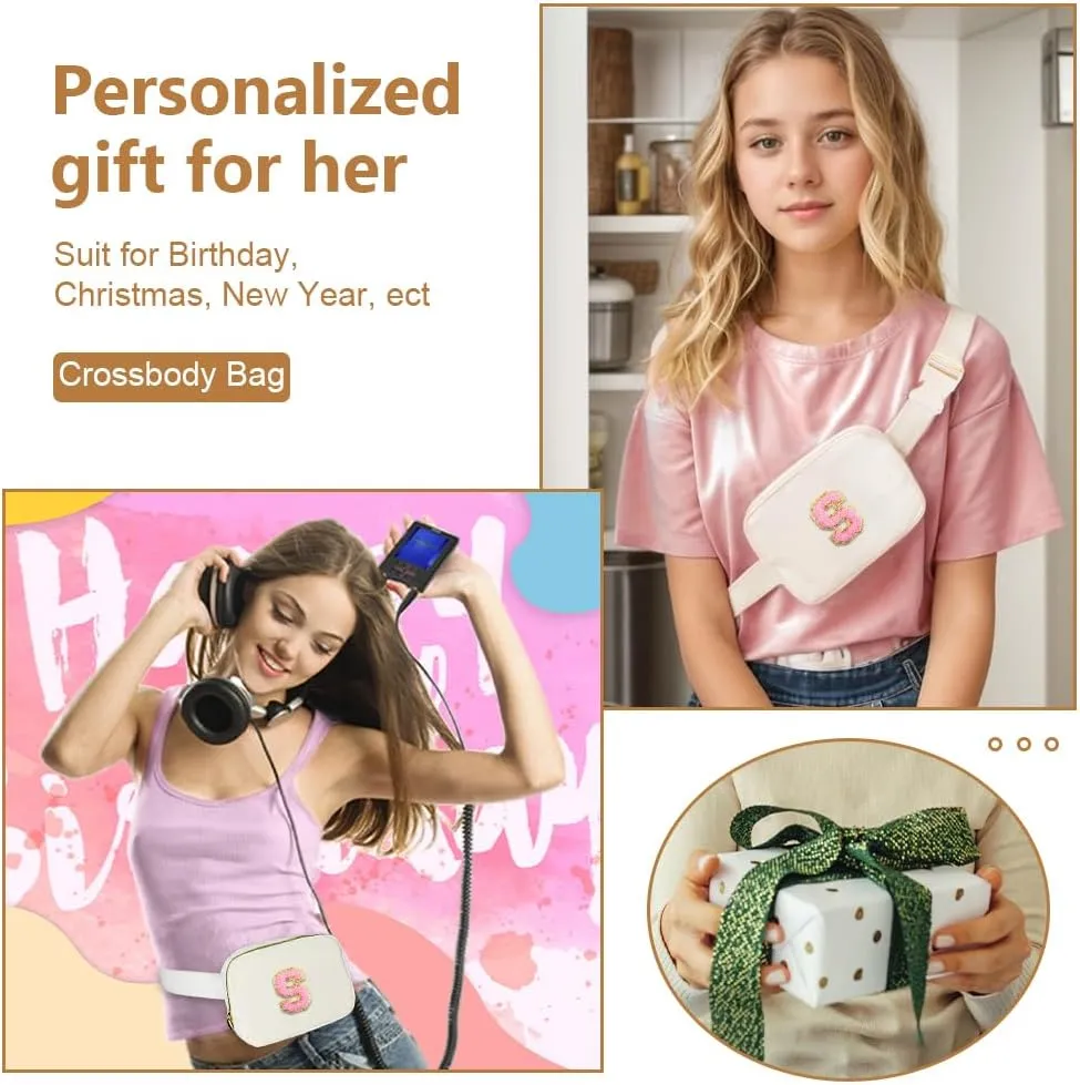 Birthday Gifts for 6 7 8 9 10 11 12 13 15 18 Year Old Girls, Initial Letter Waist Fanny Packs Crossbody Bag Belt Bag Cute Trendy Preppy Stuff for Kids Teens Women (S, Ivory)