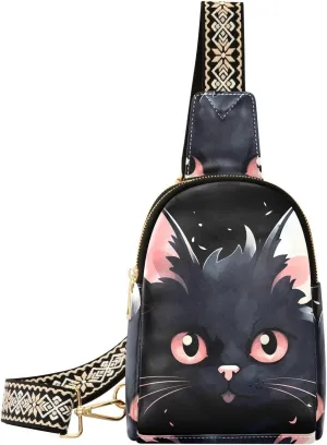 Black Cat Sling Bag for Women Fanny Packs for Women Small Leather Fanny Pack Crossbody Bags Fashion Waist Packs Chest Bag for Travel 21340624
