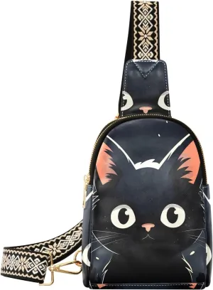 Black Cat Sling Bag for Women Fanny Packs for Women Small Leather Fanny Pack Crossbody Bags Fashion Waist Packs Chest Bag for Travel 21340792
