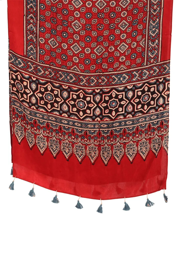 Block printed Modal Stole Light Red