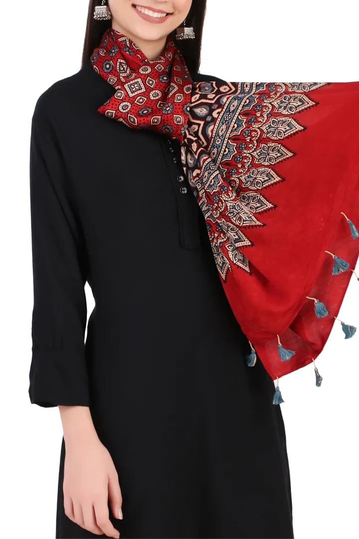 Block printed Modal Stole Light Red
