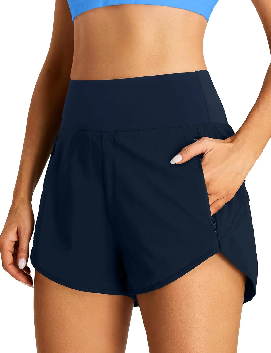 BMJL Women's High Waisted Athletic Shorts Pocket Workout Shorts Gym Sporty Running Shorts