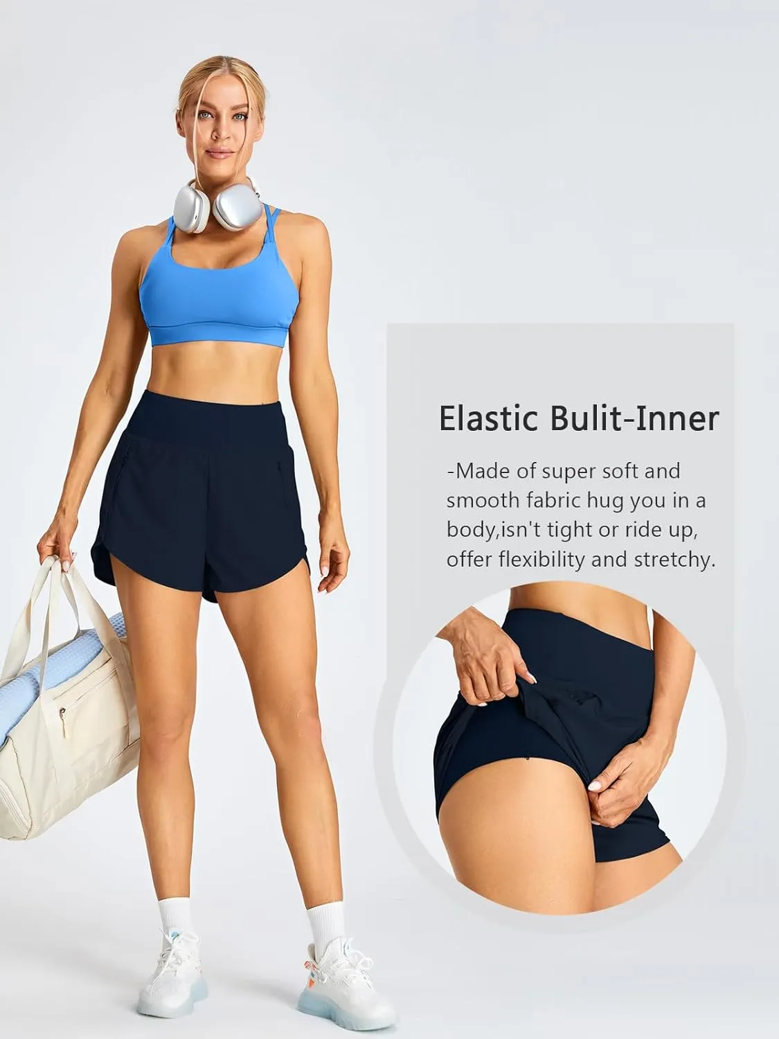 BMJL Women's High Waisted Athletic Shorts Pocket Workout Shorts Gym Sporty Running Shorts
