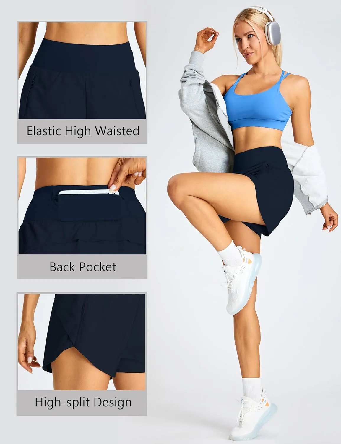 BMJL Women's High Waisted Athletic Shorts Pocket Workout Shorts Gym Sporty Running Shorts