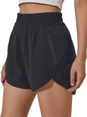 BMJL Women's Running Shorts Elastic High Waisted Shorts Pocket Sporty Workout Shorts Quick Dry Athletic Shorts Pants(XL,Black)