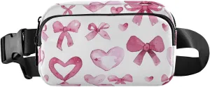 Bolaz Fanny Packs,Fashion Waist Pack Belt Bags for Women Men with Multi-Pockets Adjustable Belts, Pink Bows and Hearts, Workout/Running/Yoga/Shopping/Hiking