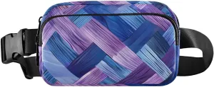 Bolaz Fanny Packs,Fashion Waist Pack Belt Bags for Women Men with Multi-Pockets Adjustable Belts,Geometrical Blue and Purple Color Scheme, Workout/Running/Yoga/Shopping/Hiking
