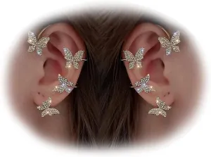 Butterfly Ear Cuffs Rhinestone Butterfly Ear Cuff for Women Ear Cuffs Non Piercing Gold Ear Cuff Jewelry Gift for Women