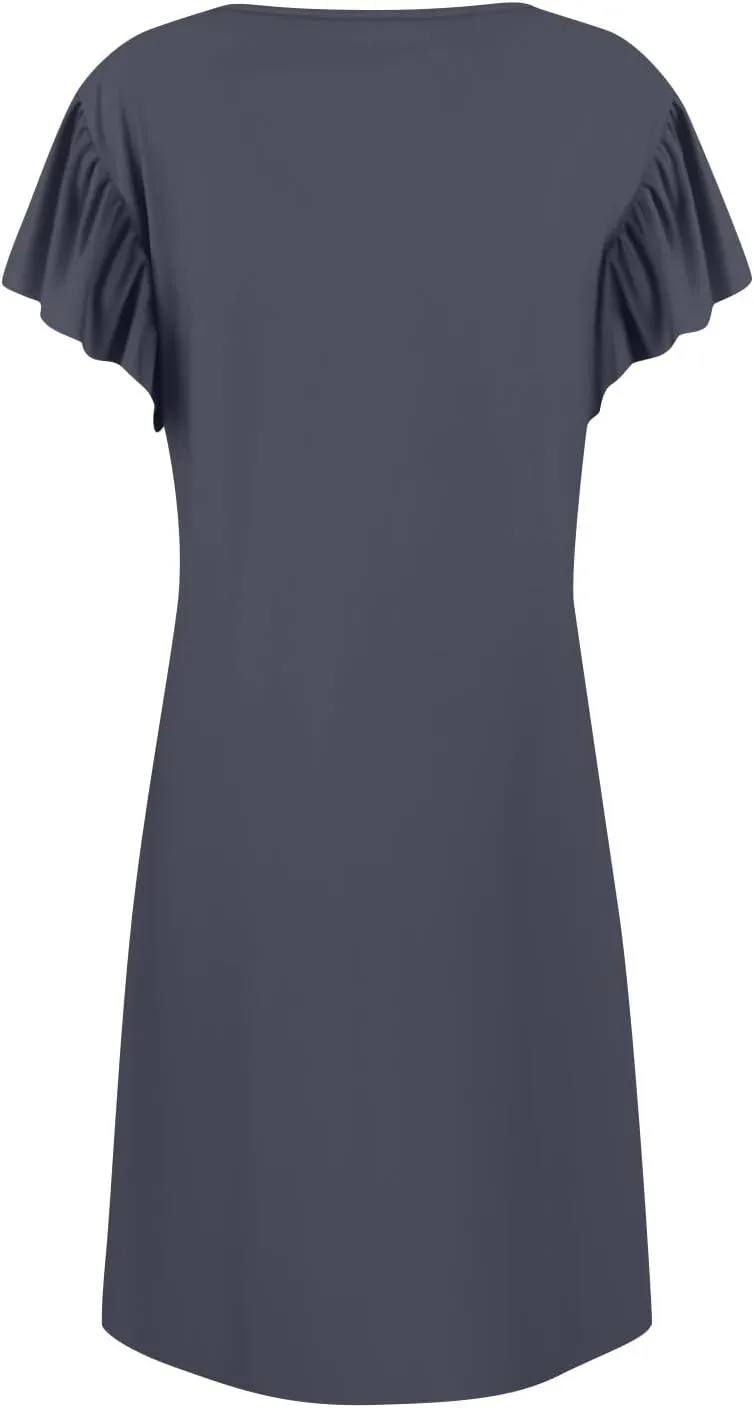 Casual Dresses for Women V Neck Ruffle Sleeve Empire Waist Short Tshirt Dress Flowy Summer Beach Vacation Sun Dresses