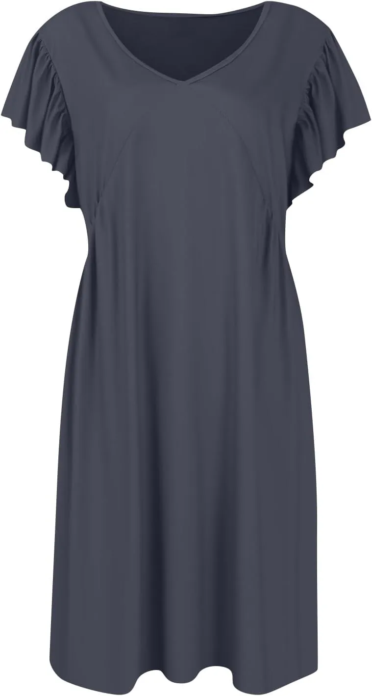 Casual Dresses for Women V Neck Ruffle Sleeve Empire Waist Short Tshirt Dress Flowy Summer Beach Vacation Sun Dresses