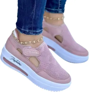 Casual Shoes for Women Trendy Slip Ons Breathable Mesh Sneakers Women Comfortable Orthopedic Walking Flat Shoes with Adjustable Hook and Loop Fastener