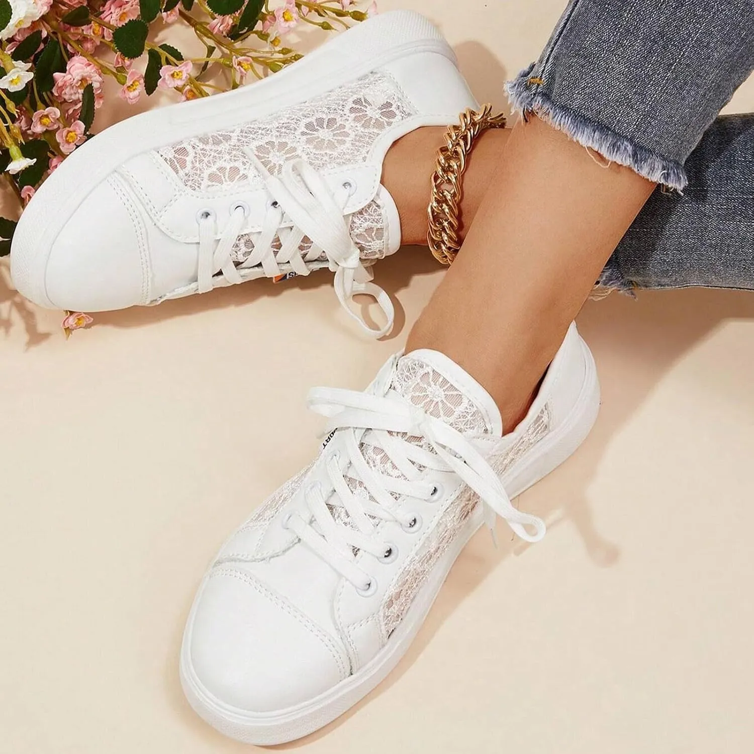 Cathalem Walking Shoes for Women Tennis Shoes Low Top Casual Shoes Women Lace Up Sneakers Comfortable Shoes for Women