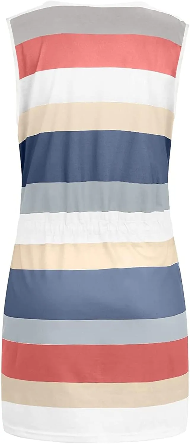 Cbcbtwo Beach Vacation Clothes for Women 2025 Summer Dress Sleeveless Tie Front A-Line Double Layer Hem Mini Dresses