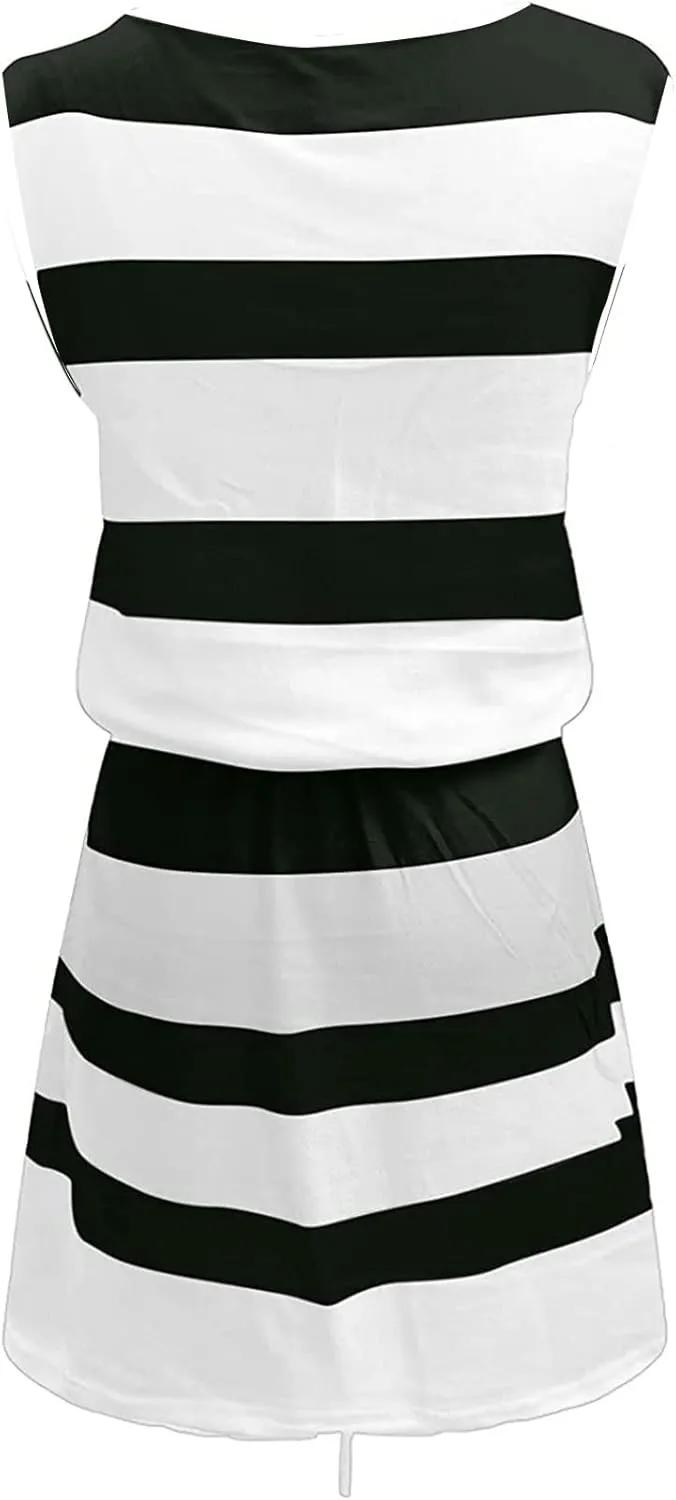 Cbcbtwo Beach Vacation Clothes for Women 2025 Summer Dress Sleeveless Tie Front A-Line Double Layer Hem Mini Dresses
