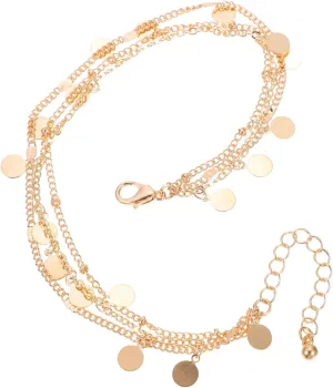 Chic Gold Plated Anklets 2pcs Multi-layer Ankle Chains Unique Beach Jewelry for Daily Wear and Parties