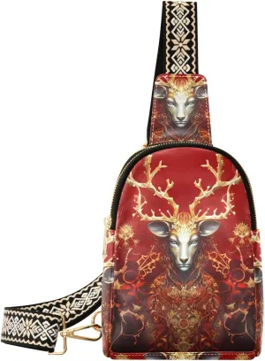 Christmas Reindeer Sling Bag for Women Fanny Packs for Women Small Leather Fanny Pack Crossbody Bags Fashion Waist Packs Chest Bag for Travel 21341368
