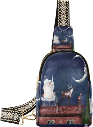 Christmas Sleigh Roof Fanny Pack Crossbody PC Leather Small Sling Bag for Women Fashion Waist Packs Chest Bag for Travel Sports Running Hiking