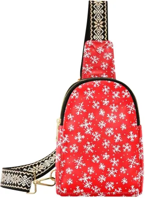 Christmas Snowflakes Sling Bag for Women Fanny Packs for Women Small Leather Fanny Pack Crossbody Bags Fashion Waist Packs Chest Bag for Travel 21344906