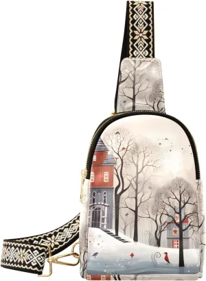 Christmas Winter Snow Sling Bag for Women Fanny Packs for Women Small Leather Fanny Pack Crossbody Bags Fashion Waist Packs Chest Bag for Travel 21341556