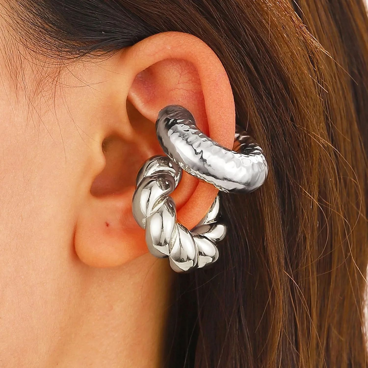Chunky Ear Cuffs Non Piercing Round Huggie Ear Cuff Earrings for Women Trendy 14K Gold Clip on Cartilage Earrings Jewelry Gifts