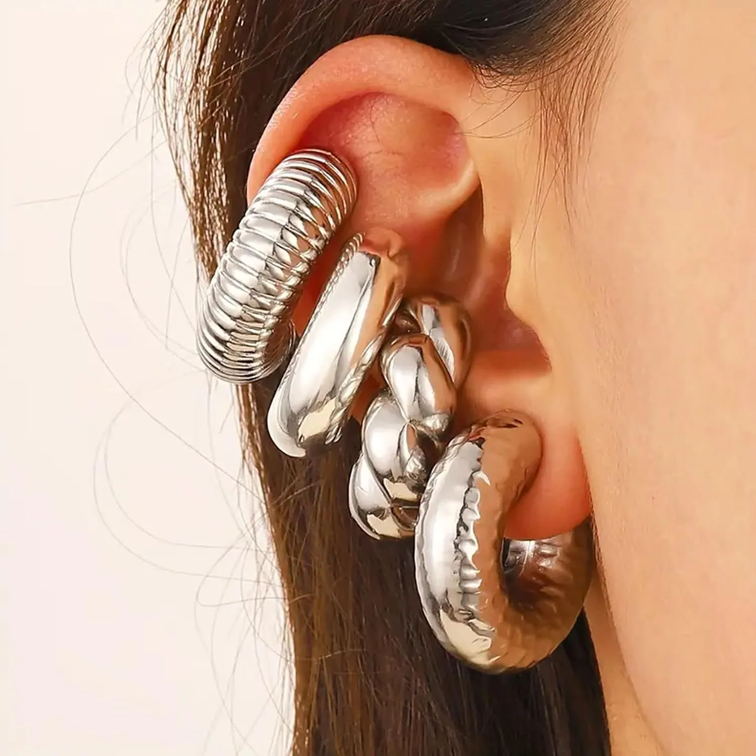 Chunky Ear Cuffs Non Piercing Round Huggie Ear Cuff Earrings for Women Trendy 14K Gold Clip on Cartilage Earrings Jewelry Gifts