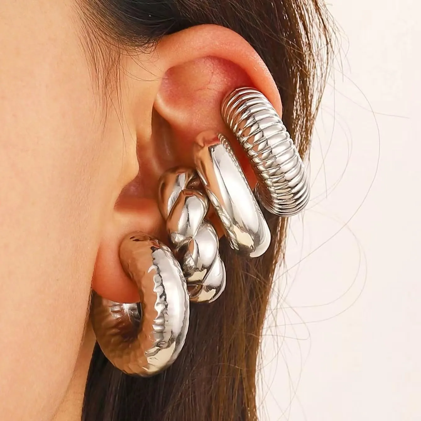 Chunky Gold Ear Cuffs Earrings for Women Non Piercing Gold Cuff Clip On Cartilage Hoop Earring Trendy Lightweight Thick Cuff Earrings for Women