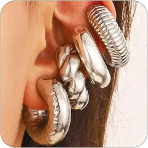 Chunky Gold Ear Cuffs Earrings for Women Non Piercing Gold Cuff Clip On Cartilage Hoop Earring Trendy Lightweight Thick Cuff Earrings for Women