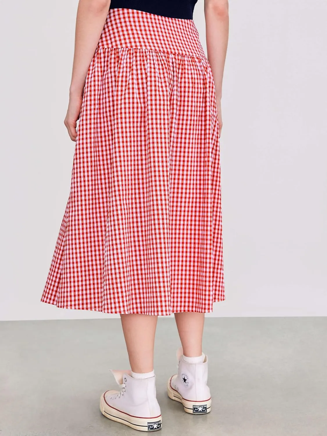 CIDER Gingham Long Skirts for Women Maxi Plaid Skirt A Line High Waist Summer Skirts Casual Trendy 2025