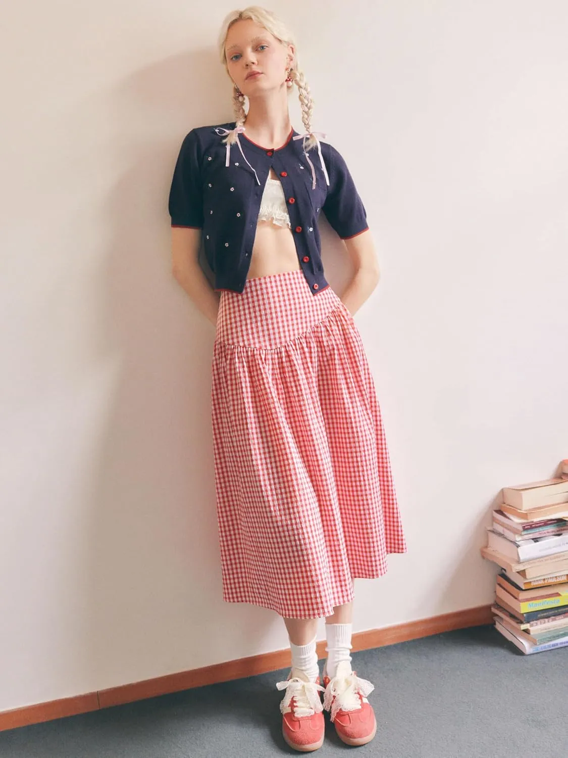 CIDER Gingham Long Skirts for Women Maxi Plaid Skirt A Line High Waist Summer Skirts Casual Trendy 2025