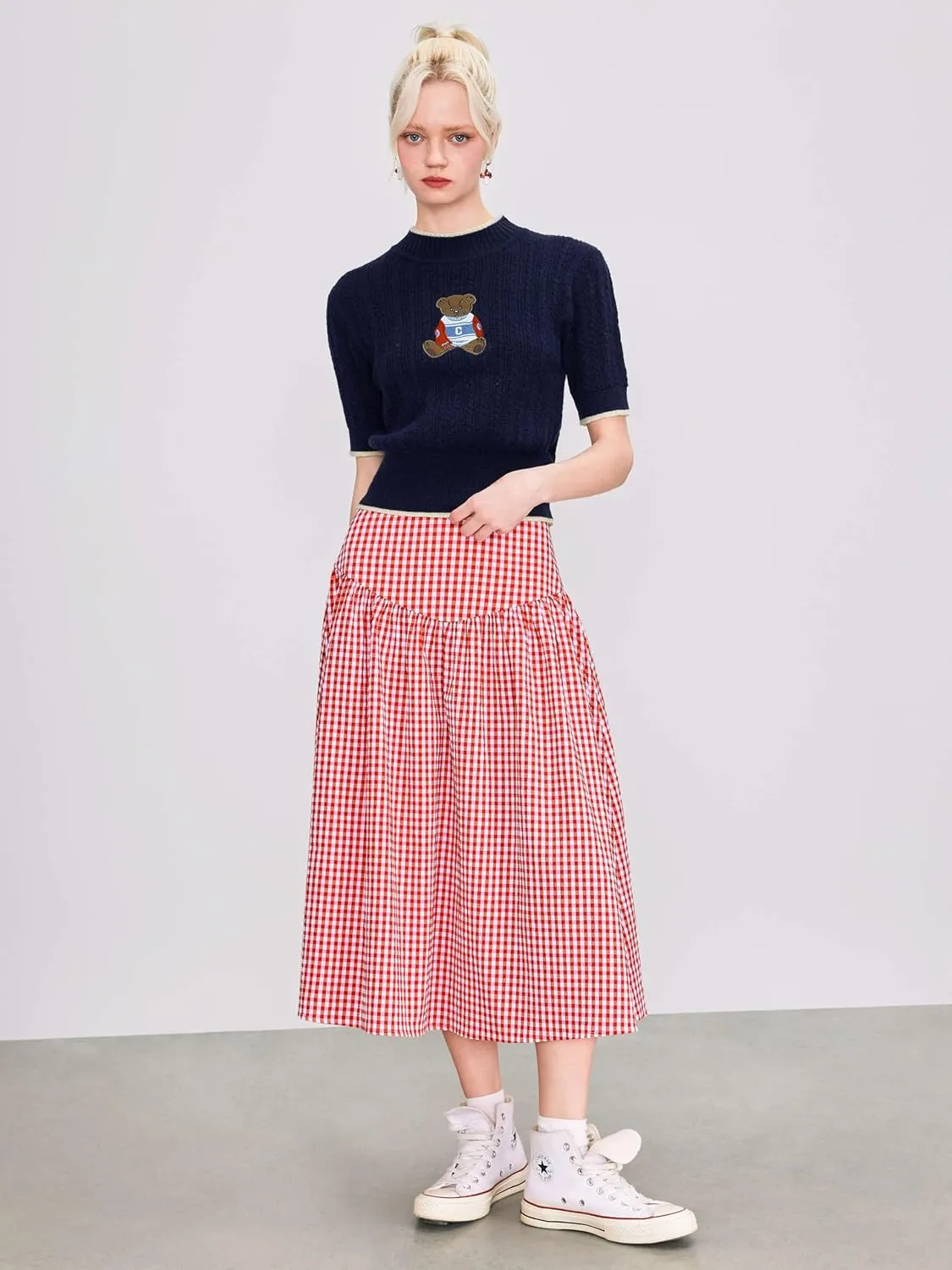 CIDER Gingham Long Skirts for Women Maxi Plaid Skirt A Line High Waist Summer Skirts Casual Trendy 2025