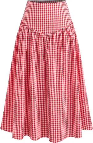 CIDER Gingham Long Skirts for Women Maxi Plaid Skirt A Line High Waist Summer Skirts Casual Trendy 2025