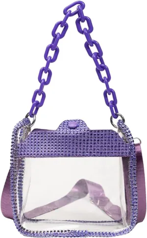 Clear Evening Purses Mini Clutch Bags Women's Chain Rhinestone Handbags Shiny Shoulder Bag