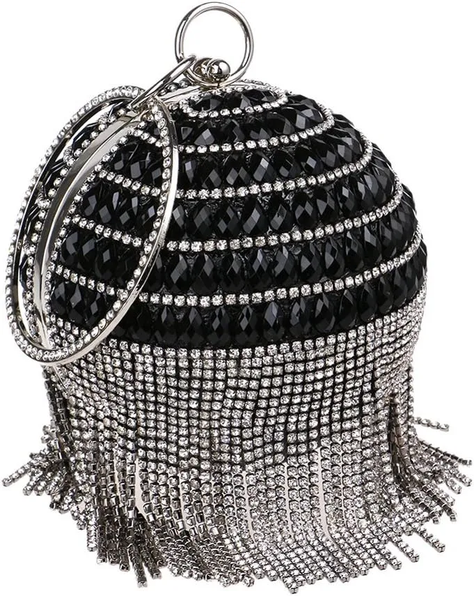 Clutch Bags for Women Ball Shape Evening Bags for Wedding Rhinestones Wallet with Tassels