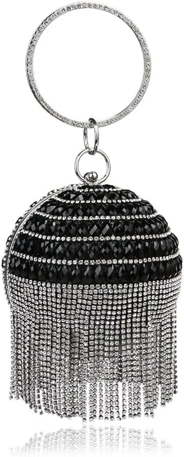 Clutch Bags for Women Ball Shape Evening Bags for Wedding Rhinestones Wallet with Tassels