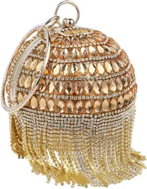 Clutch Bags for Women Ball Shape Evening Bags for Wedding Rhinestones Wallet with Tassels