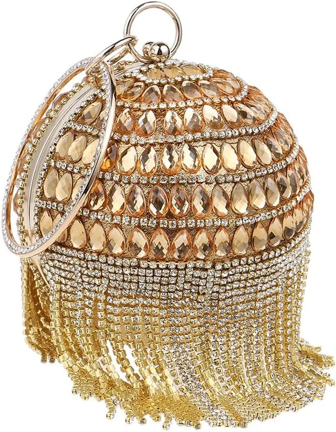 Clutch Bags for Women Ball Shape Evening Bags for Wedding Rhinestones Wallet with Tassels