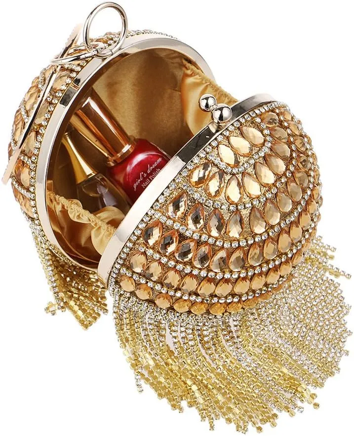 Clutch Bags for Women Ball Shape Evening Bags for Wedding Rhinestones Wallet with Tassels
