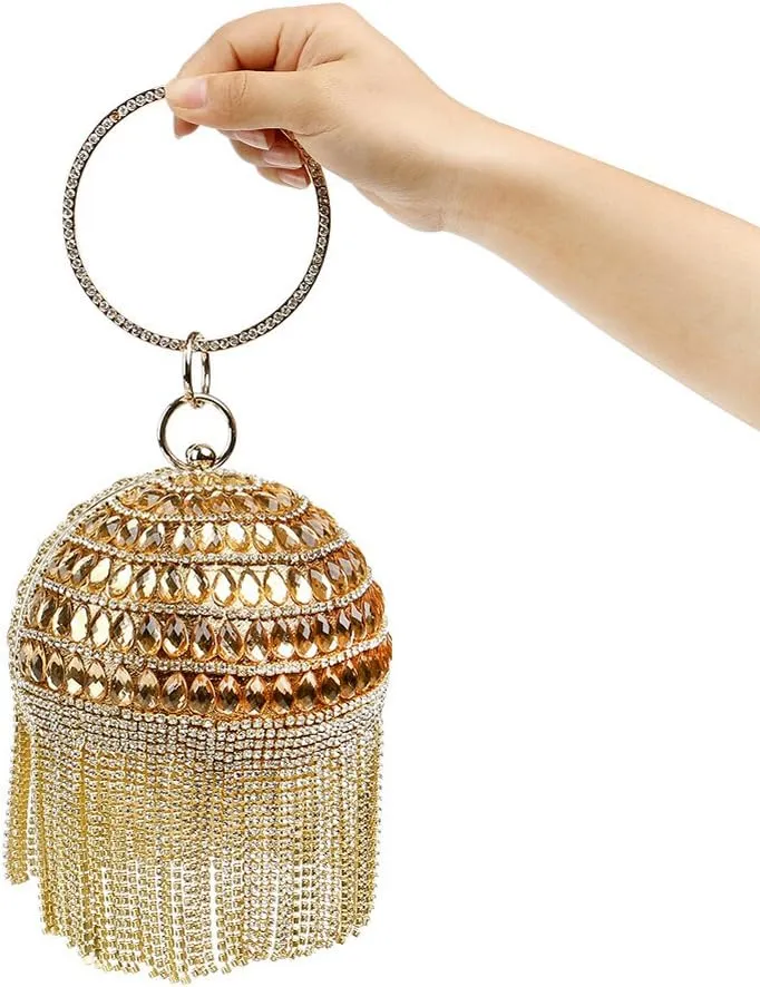 Clutch Bags for Women Ball Shape Evening Bags for Wedding Rhinestones Wallet with Tassels