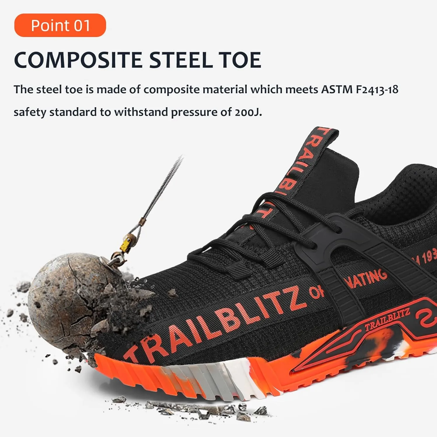 Composite Steel Toe Shoes for Men Work Safety Sneakers Non Slip Comfortable Lightweight Breathable Mens Hard Toe Industrial Construction Tennis Slip On Footwear