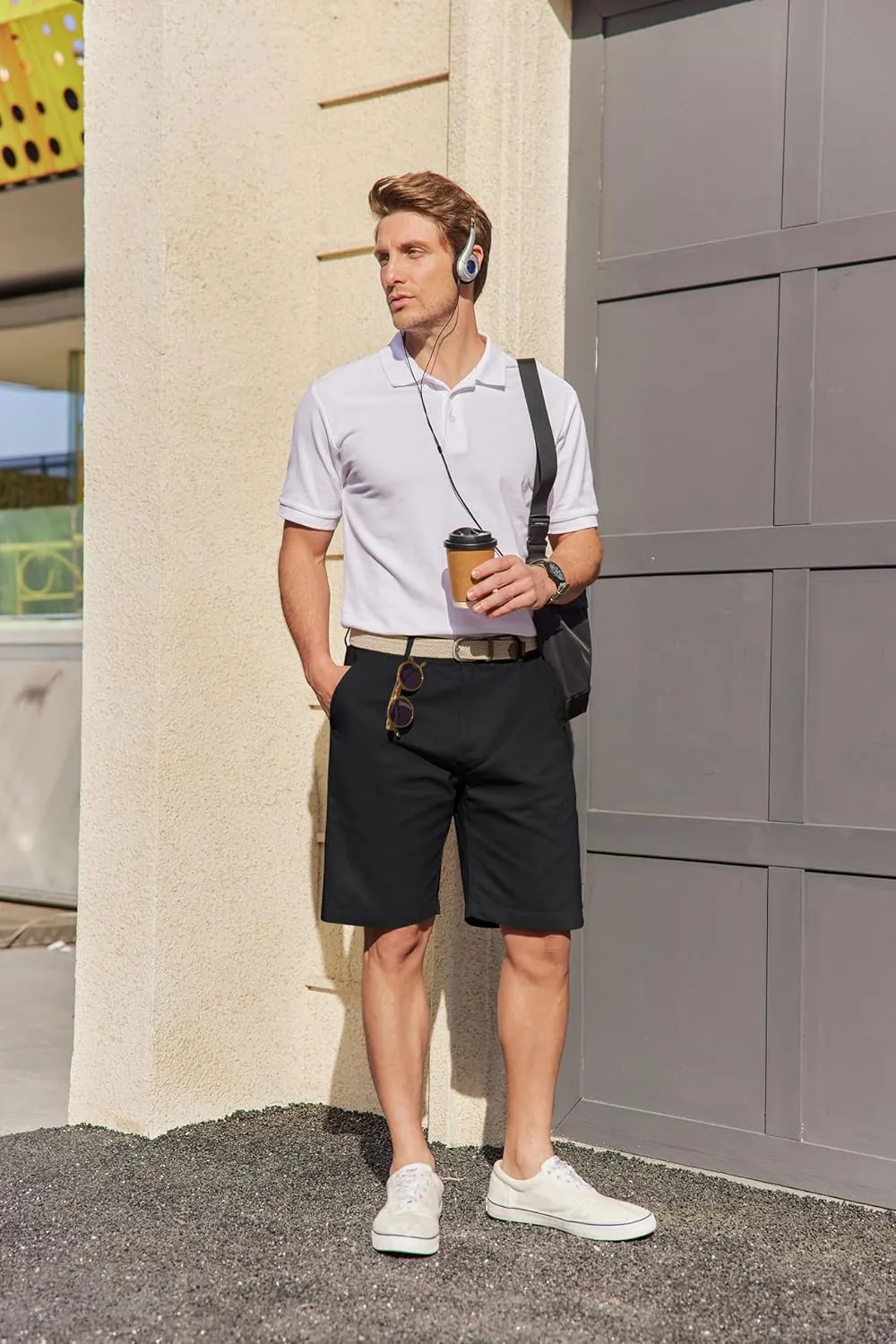 COOFANDY Mens Casual Shorts Cotton Flat Front Shorts Chino Drawstring Shorts with Pocket