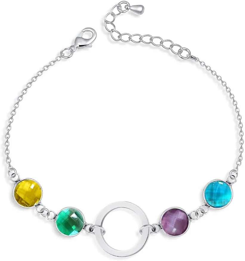 Custom 12 Months Birthstone Anklet for Women, Infinity Link Bracelet Anklet Charm Bangle Personalized Jewelry Gifts for Mom, Sisters