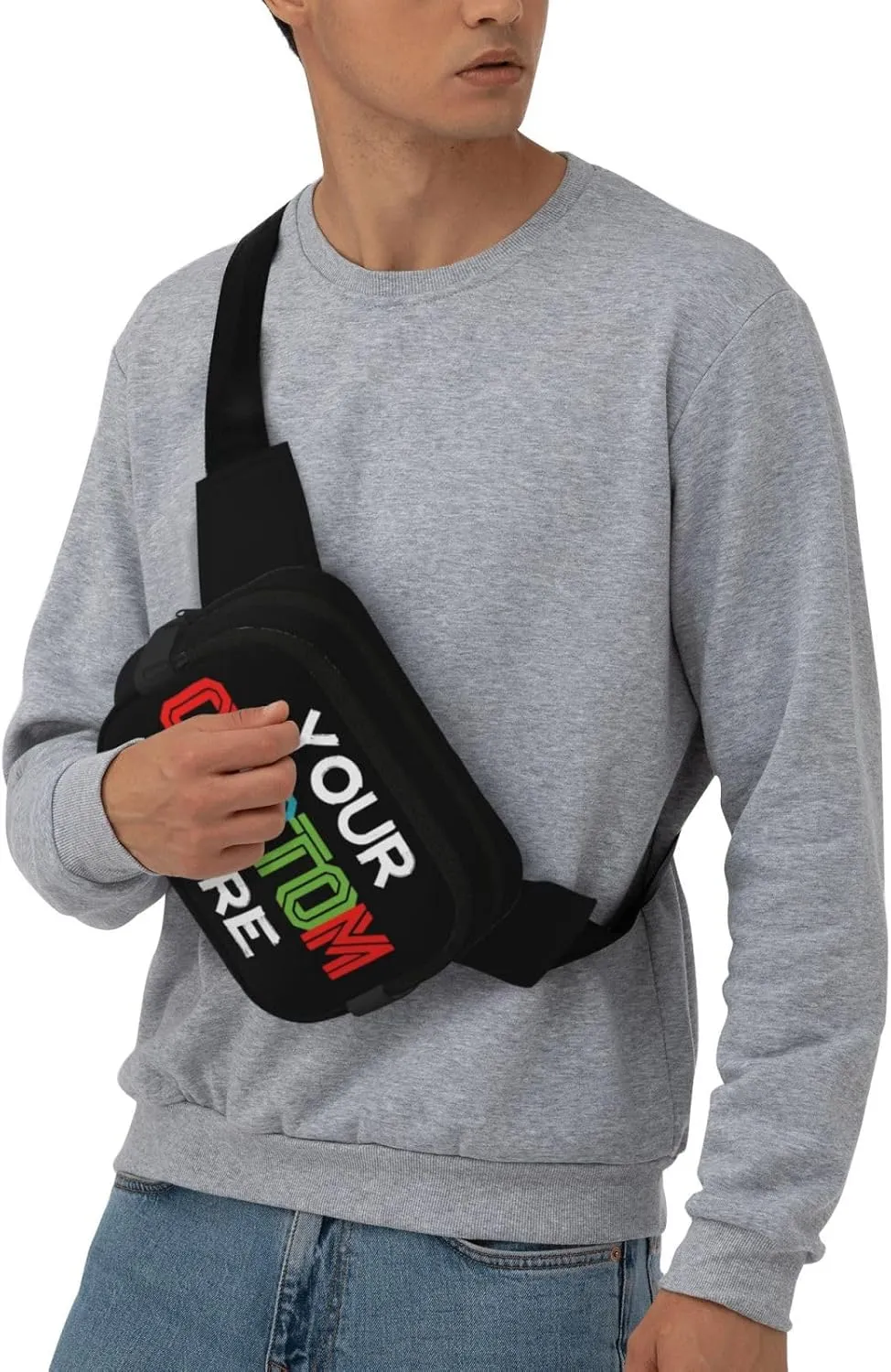Custom Fanny Pack for Men Women, Personalized Waist Bags, Add Your Logo Text Photo, Customized Adjustable Sports Belt Bag Gifts for Workout Running Cycling Hiking Travel, Black