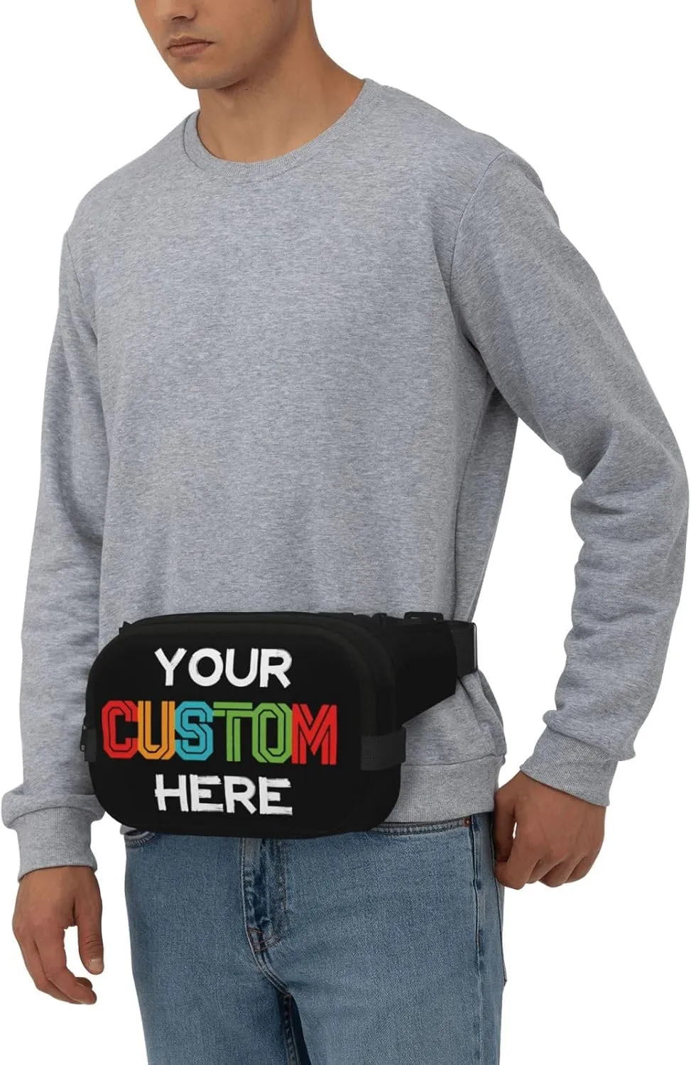 Custom Fanny Pack for Men Women, Personalized Waist Bags, Add Your Logo Text Photo, Customized Adjustable Sports Belt Bag Gifts for Workout Running Cycling Hiking Travel, Black