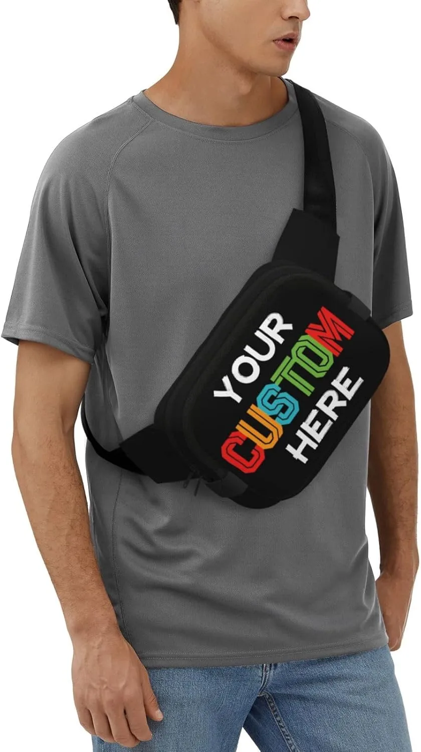 Custom Fanny Pack for Men Women, Personalized Waist Bags, Add Your Logo Text Photo, Customized Adjustable Sports Belt Bag Gifts for Workout Running Cycling Hiking Travel, Black