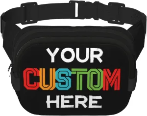 Custom Fanny Pack for Men Women, Personalized Waist Bags, Add Your Logo Text Photo, Customized Adjustable Sports Belt Bag Gifts for Workout Running Cycling Hiking Travel, Black
